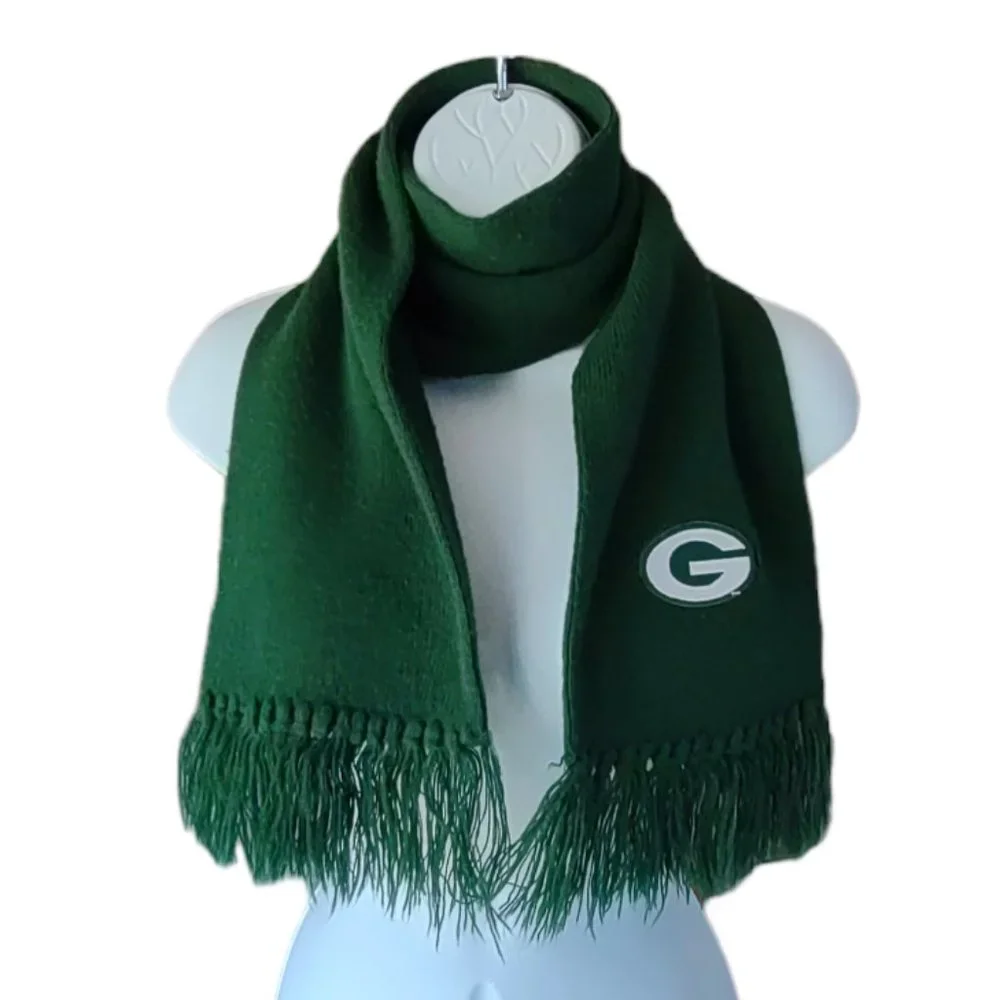Green Bay Packers Embroidered Scarf Fringes Dark Green Length 54